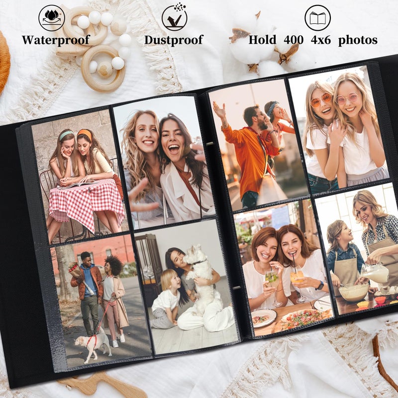 Artmag Photo Picutre Album 4x6 400 Photos, Extra Large Capacity Leather Cover Wedding Family Photo Albums Holds 400 Vertical 4x6 Photos with Black Pages(Pink) - Image 3